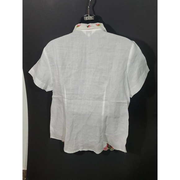 Yue Hwa Champsely Couture 38/8/Med Linen Red Roses Appliques Short Sleeve Blouse - Picture 9 of 12